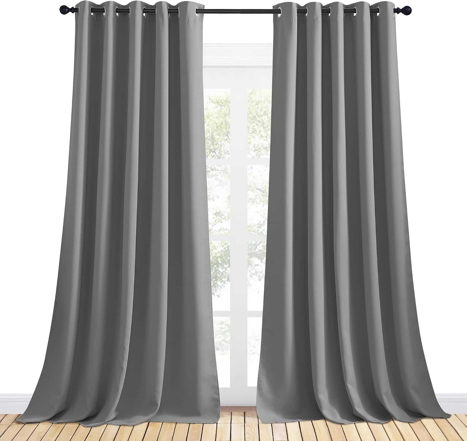 NICETOWN Silver Grey Blackout Curtain Panels for Bedroom, Thermal Insulated Grommet Top Blackout Draperies and Drapes for Basement (2…