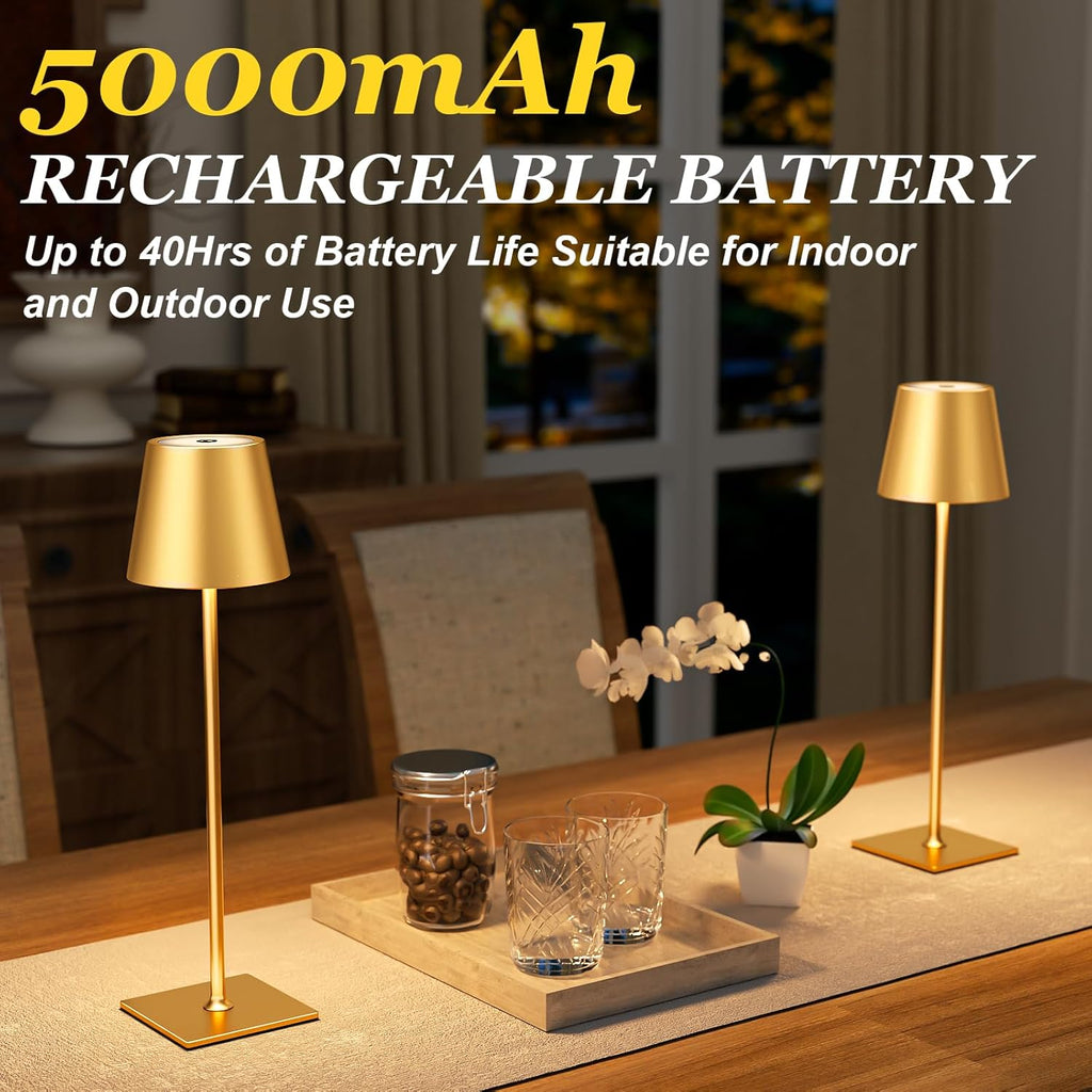 Kakanuo Gold Cordless Rechargeable Table Lamp 5000mAh Battery Operated Lamps, 3 Colors Stepless Dimming Touch Lamp for Living Room…