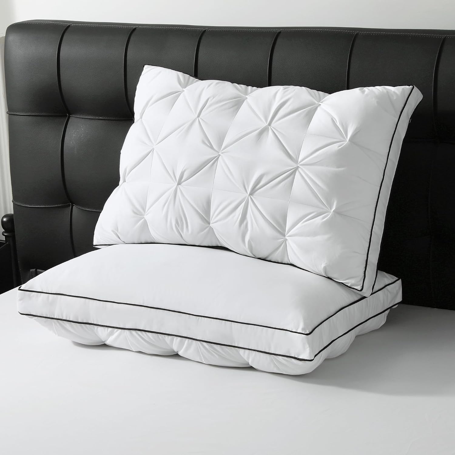 Bpc Luxury Goose Feather Down Pillows King Size, Gusseted Hotel Bed Pillows for Sleeping, 100% Organic Cotton Cover, Surround Polyester Fil…