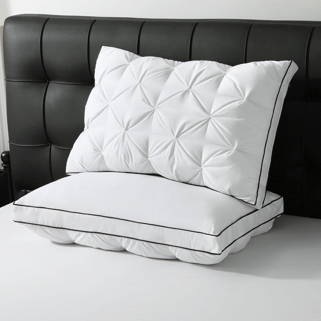 Bpc Luxury Goose Feather Down Pillows Queen Size, Gusseted Hotel Bed Pillows for Sleeping, 100% Organic Cotton Cover, Surround Polyester Fi…