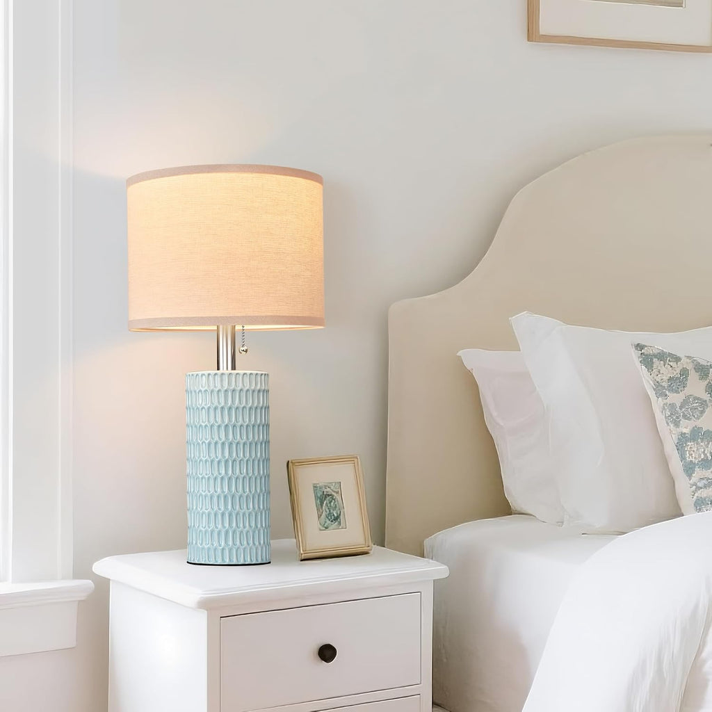 Reaketon 20.5" Modern Ceramic Table Lamps for Bedroom Set of 2, Bedside Lamps for Night Stands with Beige Lampshade, Farmhouse Table Lamp…