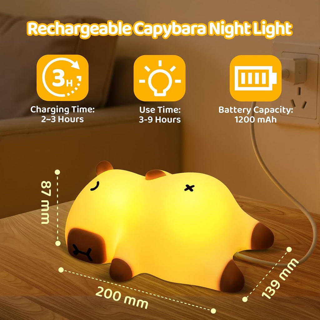 Mewaii Snoring Sound Capybara Night Light for Kids -Silicone Breathing Capybara Gifts Lamp with 3-Level Dimming, Cute Light Rechargeable…