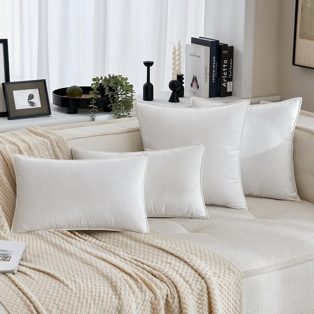 Miulee Pure White Velvet Throw Pillow Covers 24x24 Soft Decorative Solid Square Euro Sham Cushion Cases Pack of 2 Modern Luxury Home Decor…