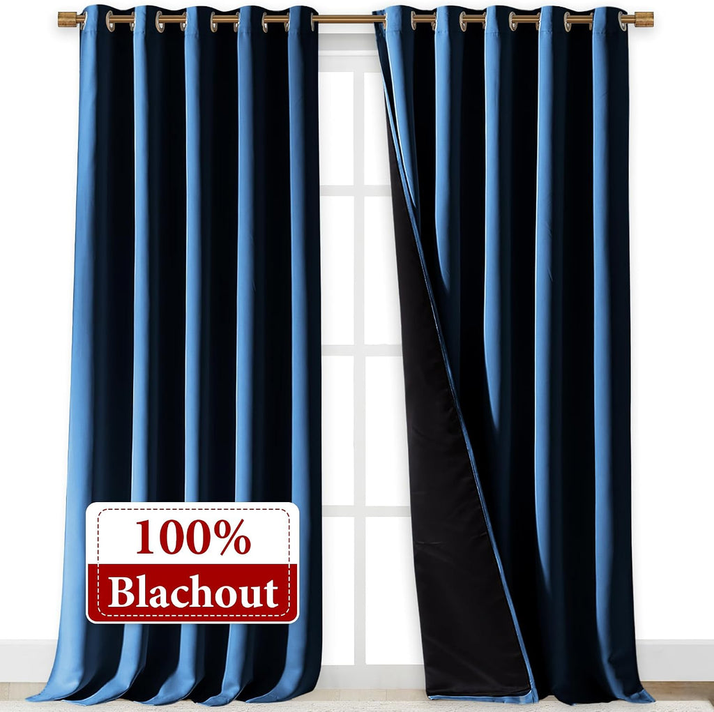 Nicetown 100% Blackout Blinds, Laundry Room Decor Window Treatment Curtains for Large Patio Sliding Door, Thermal Insulated Moroccan Blue C…