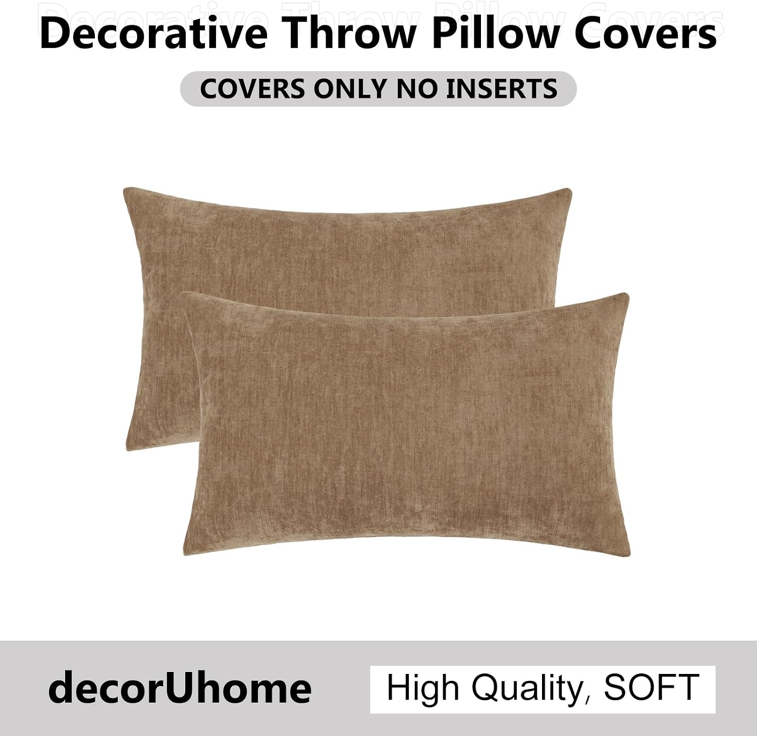 decorUhome Chenille Brown Throw Pillow Covers 12x20 Inch Set of 2, Decorative Soft Couch Pillow Covers Solid Dyed Accent Farmhouse Neutral…