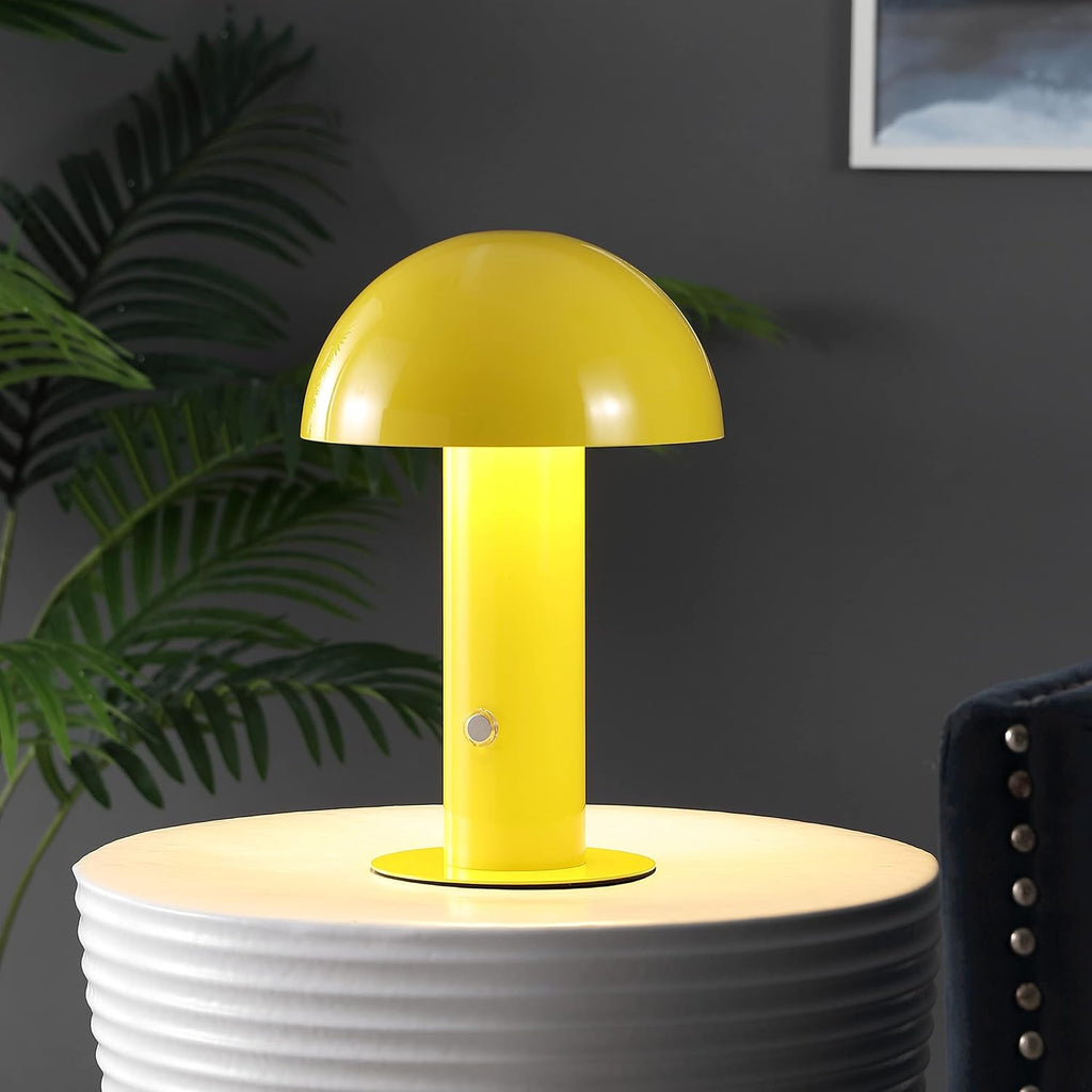 JONATHAN Y 10.75" Yellow Rechargeable LED Mushroom Table Lamp, Cordless Portable Bedside Lamp for Living Room Bedroom, 3-Way Dimmable…