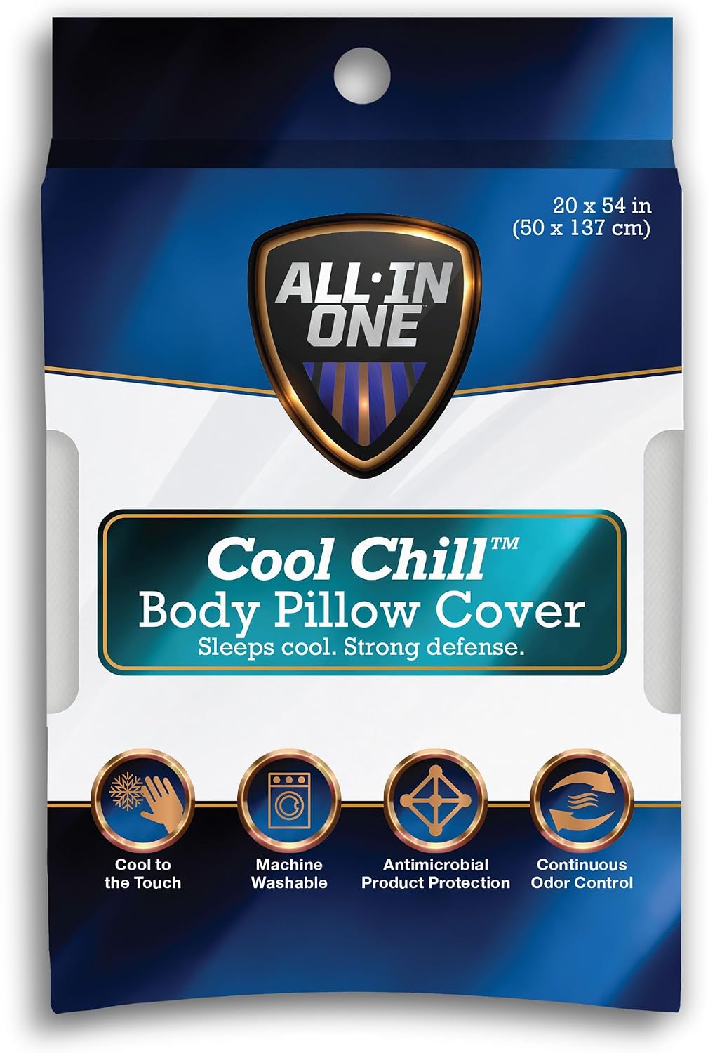 All-in-One Cool Chill Body Size Pillow Protector with Zipper, Soft Cooling Body Pillow Case for Hot Sleepers, 20" x 54", White