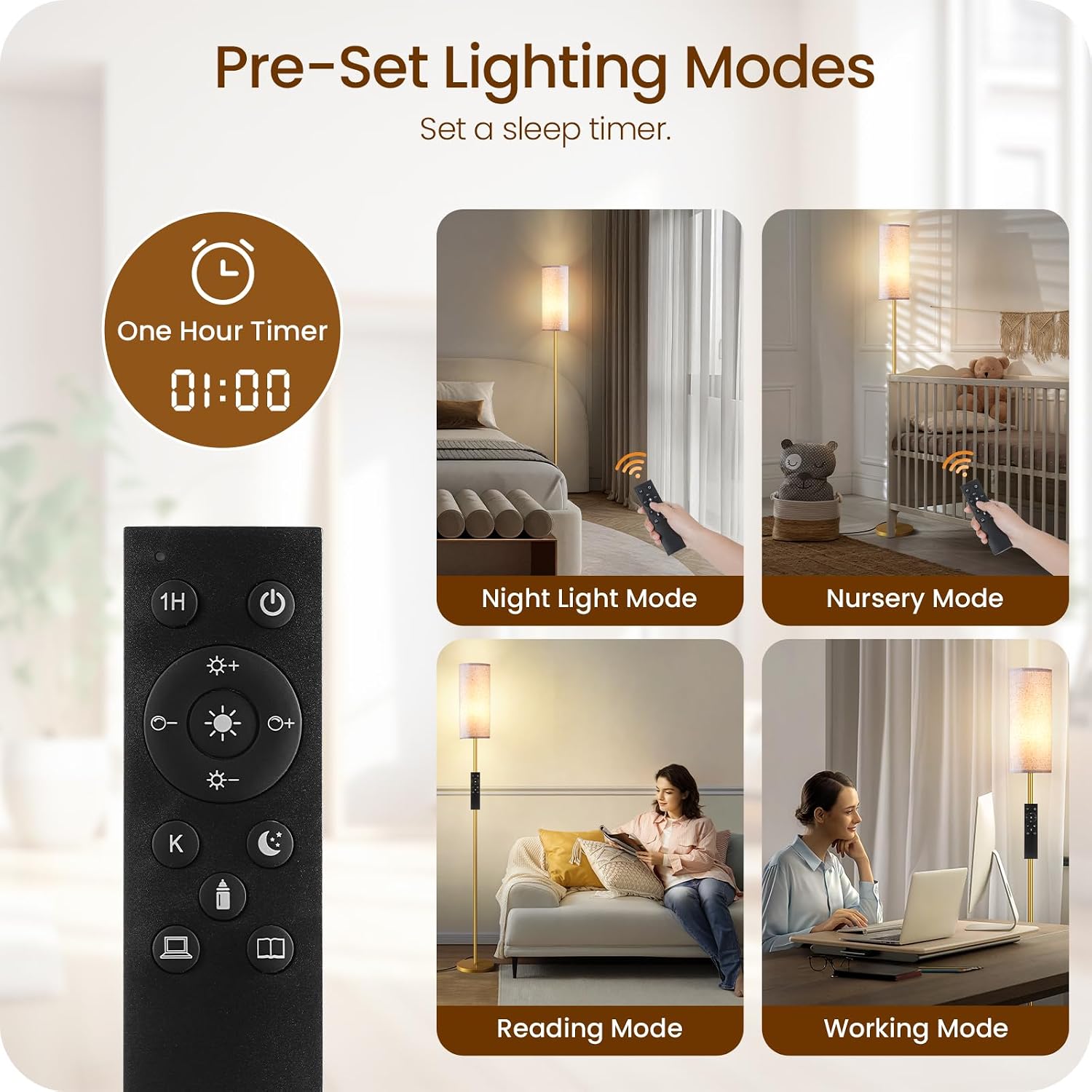 Dimmable Floor Lamps for Living Room with Remote and Foot Switch, 64.4” Modern Standing Tall Lamp, Corner Lamp for Bedroom, Bulb…