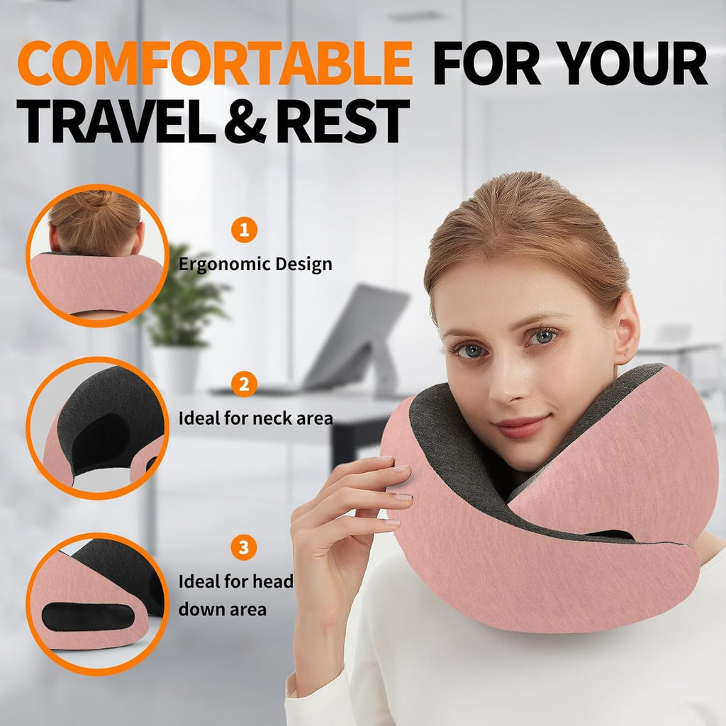 RKADIR Travel Neck Pillow Airplane, Memory Foam Travel Pillows for Comfort on Sleeper Hold Compact and Ergonomic Design for Travelin…