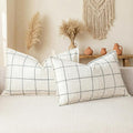 CARRIE HOME Cream White Plaid Boho Lumbar Pillow Covers 12x20 Set of 2, Farmhouse Decor Checkered Decorative Lumbar Pillows for Couch 12…