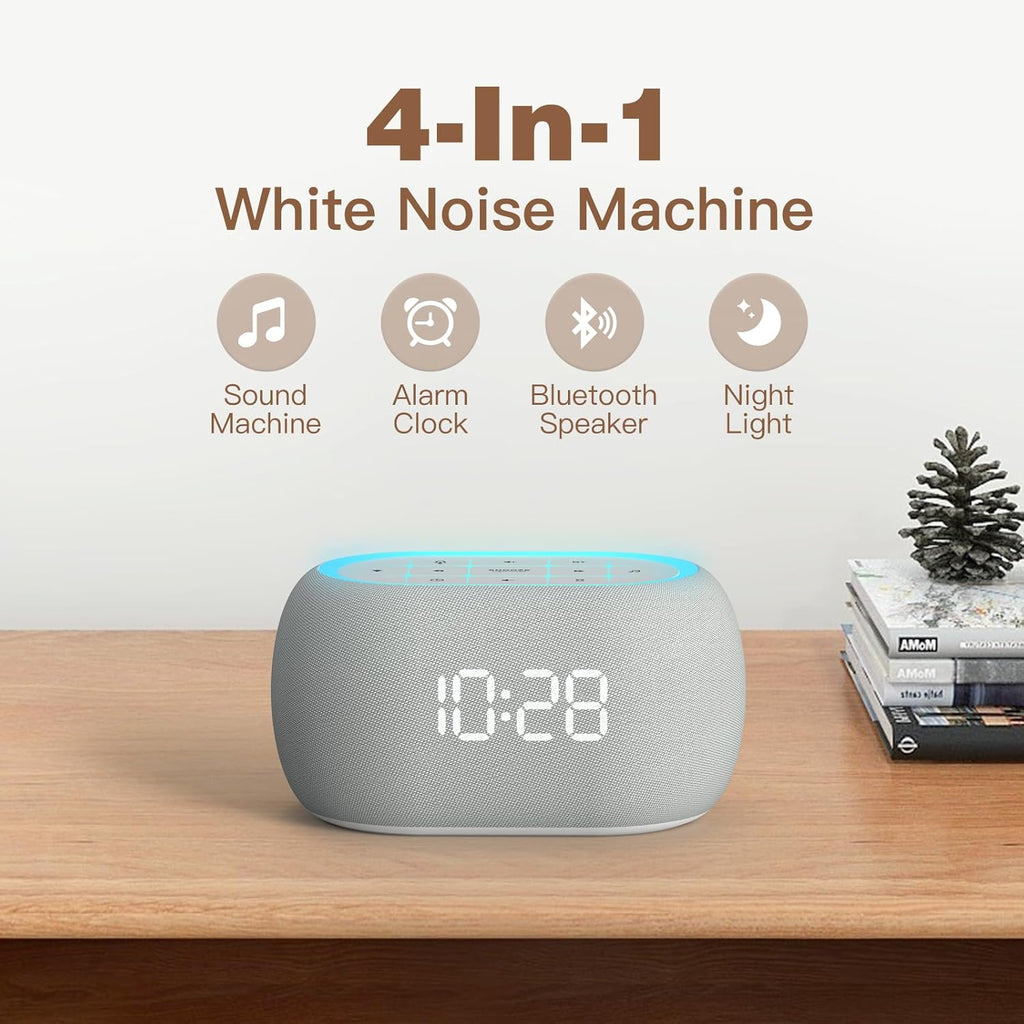 ANJANK White Noise Sound Machine Alarm Clock with Bluetooth Speaker, 21 Relaxing Sounds, 7 Night Lights,0-100% Dimmer/Sleep…