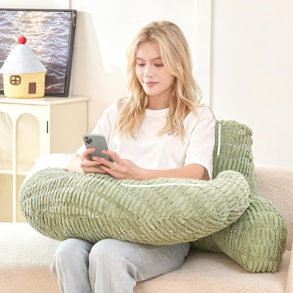 Pajeo 19" Corduroy Reading Pillow for Bed, Durable Striped Backrest Cushion with Lumbar Support & Arms, Firm Support Ergonomic Lounger for Ba…