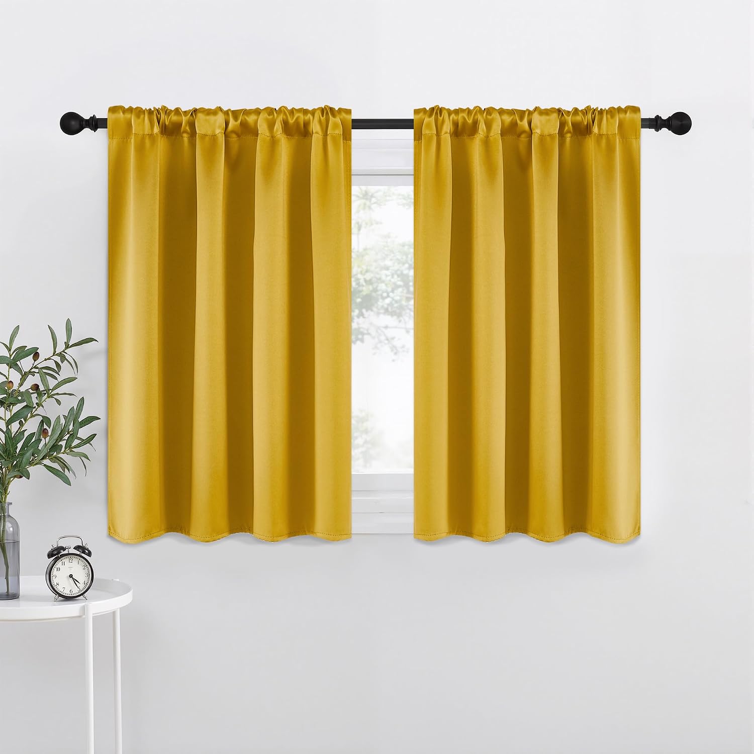NICETOWN Gold Blackout Cafe Faux Silk Curtains for Small Windows, 42" Wide by 36" Long, 2 Panels, Rod Pocket Privacy Blackout Satin…