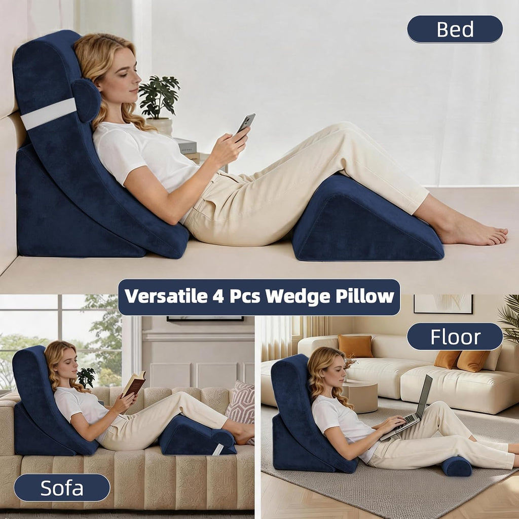 LevNubis 4PCS Orthopedic Bed Wedge Pillow Set for Post Surgery&, Adjustable Wedge Pillow for Back, Acid Reflux, Sitting up in Bed, Recov…