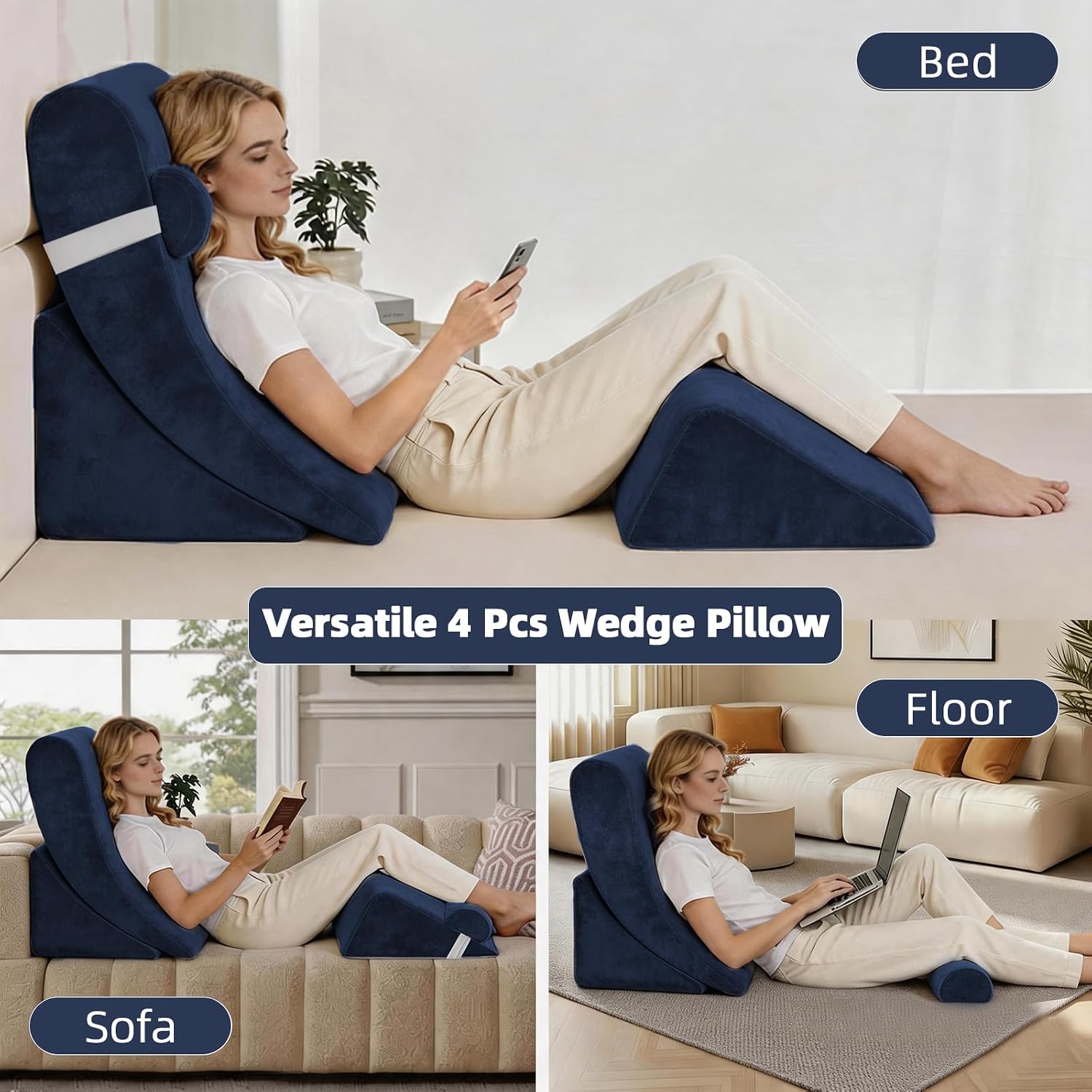 LevNubis 4PCS Orthopedic Bed Wedge Pillow Set for Post Surgery&, Adjustable Wedge Pillow for Back, Acid Reflux, Sitting up in Bed, Recov…