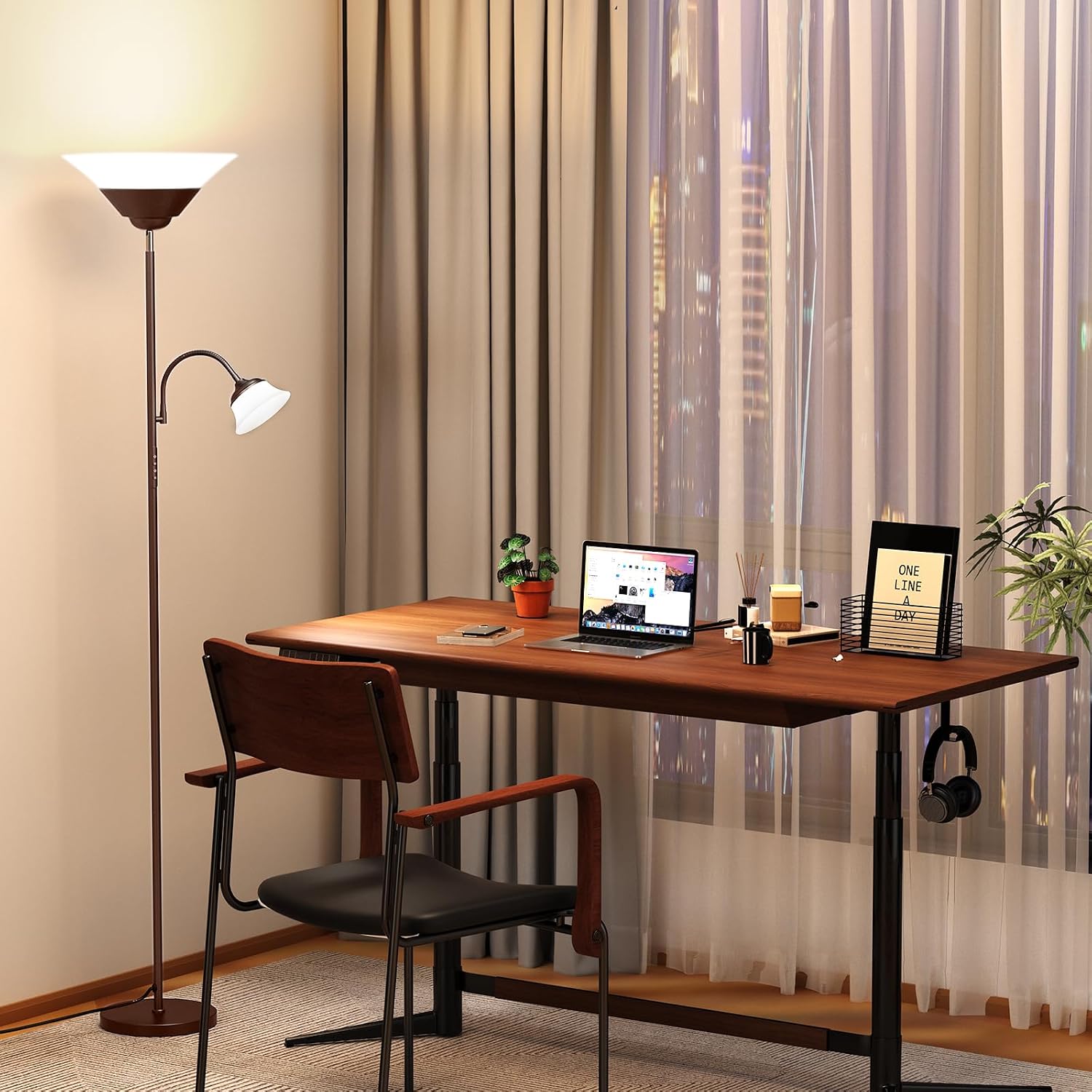 Sibrille 2-in-1 Torchiere Floor Lamp, 34W Super Bright LED Standing Lamp with Remote & Touch Control, 72" Dimmable Adjustable Corner Readin…