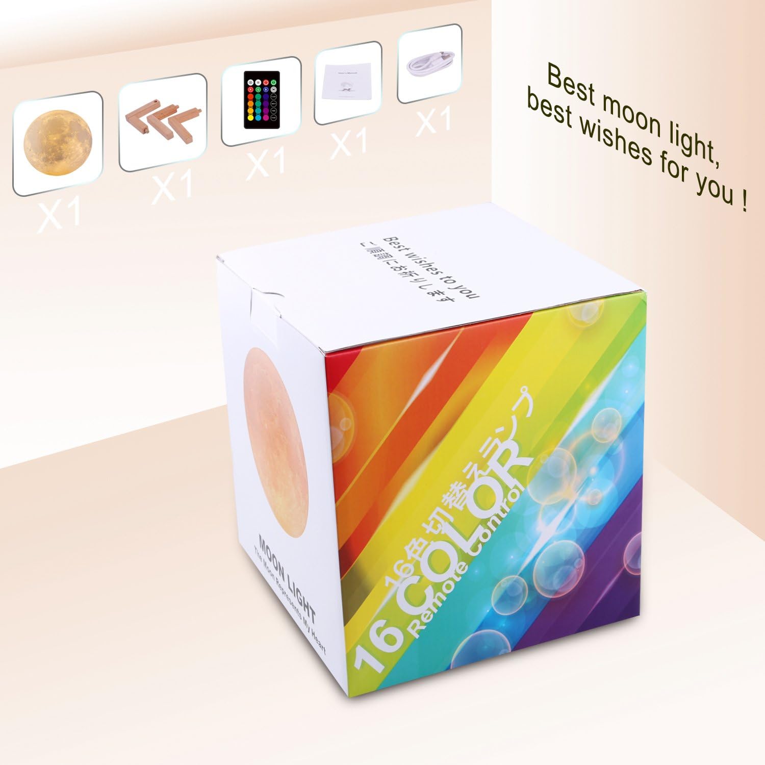LOGROTATE Moon Lamp, 16 Colors LED Night Light for Kids 3D Printing Moon Light with Stand& Remote/Touch Control & Timing, Moon Light Lamp…