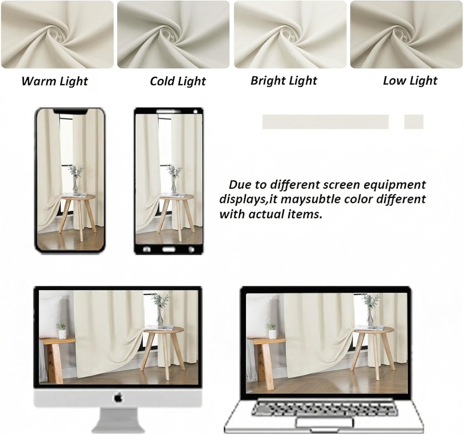 Simplebrand Ava Light Beige Short Light Filtering Curtains for Bedroom 45 Inches Long 2 Panels Set, Solid Thermal Insulated, Energy Saving…