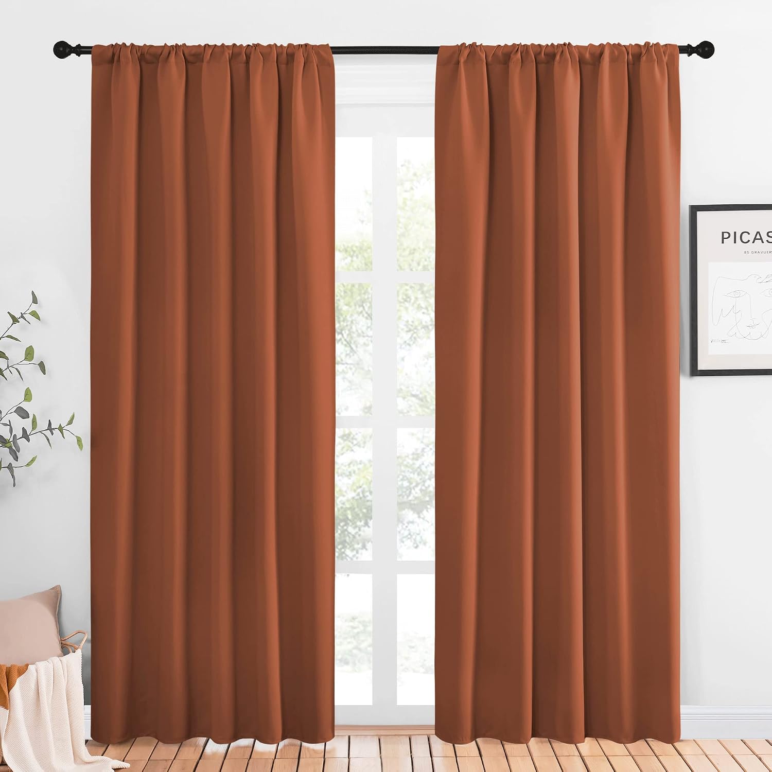 NICETOWN Blackout Curtains and Drapes - Thermal Insulated Solid Rod Pocket Blackout Draperies/Panels (Burnt Orange, 1 Pair, 52 by 84 inches)