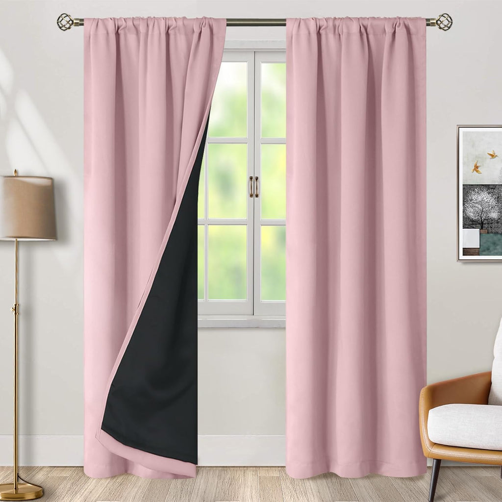 BGment Pink 100% Blackout Curtains for Bedroom, Black Out Living Room 84 inch Panels with Thermal Liner, Rod Pocket and Back Tab Double…