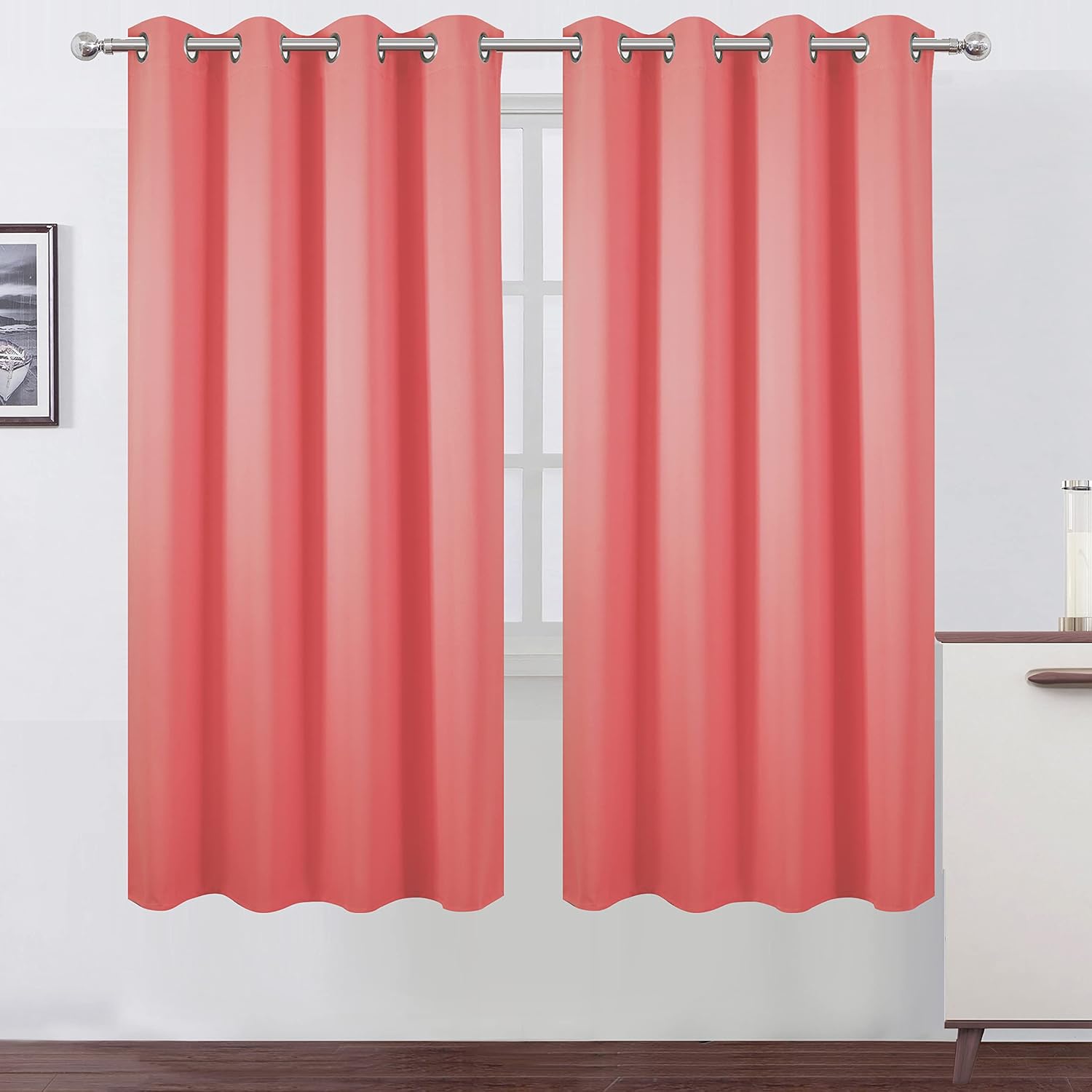 Lemomo Coral Thermal Blackout Curtains/52 x 72 Inch/Set of 2 Panels Room Darkening Curtains for Bedroom 72 Inch silver
