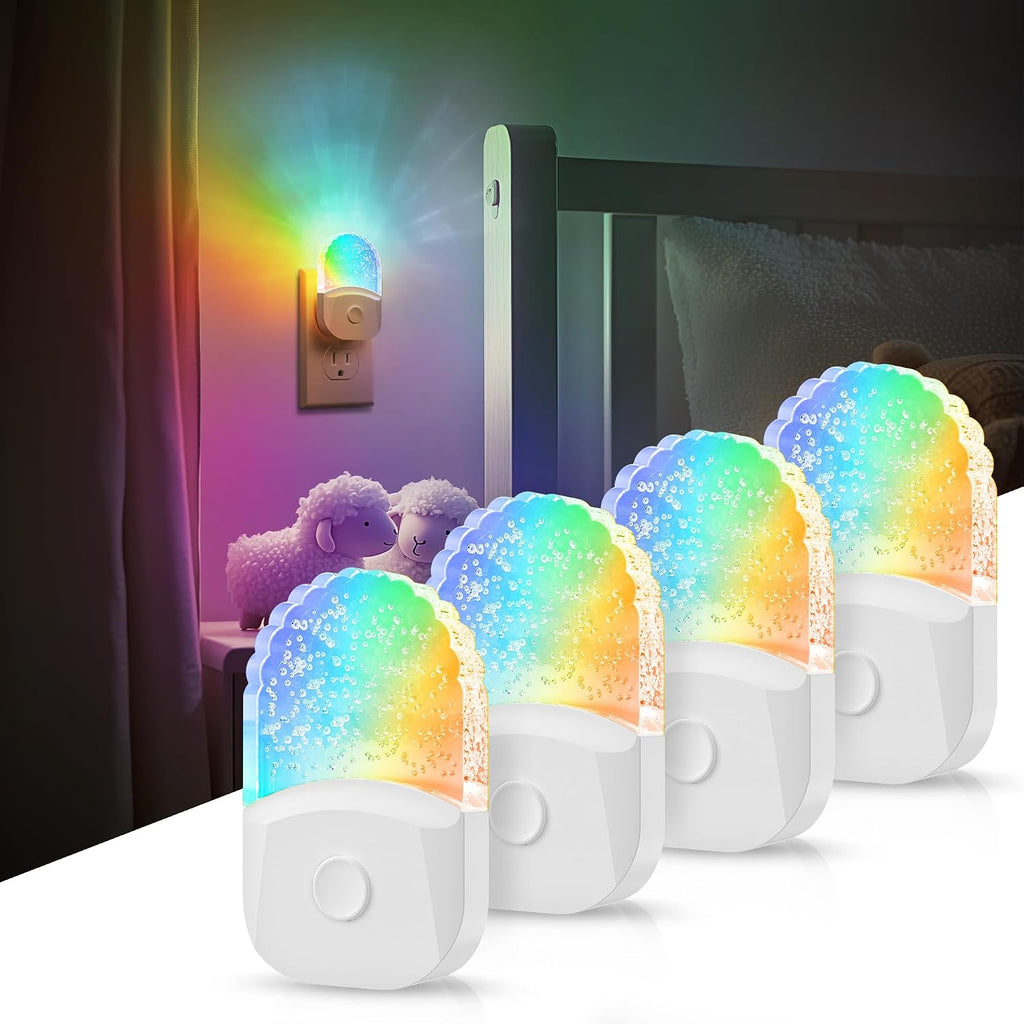 DORESshop Plug in Night Light, 8-Color RGB LED Nite Lights Plug into Wall, Nights Lights for Kids, 4Pack Color Changing Nightlight, Dusk…