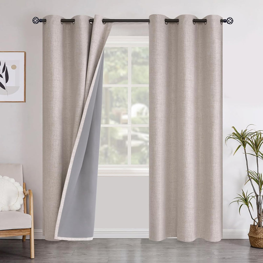 YoungsTex Linen Textured 100% Blackout Curtains for Bedroom 84 Inches Length, Grommet Thermal Insulated Linen Room Darkening Curtains with…