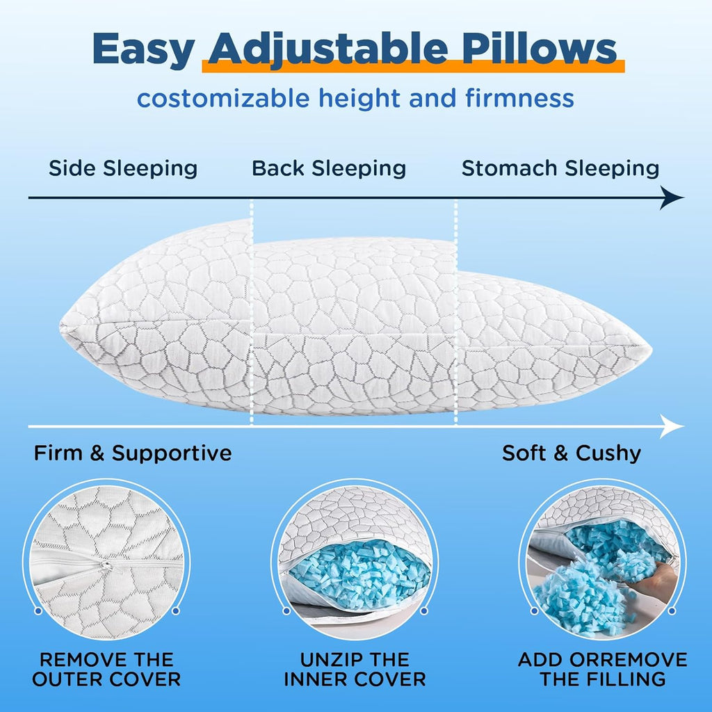 SUPA MODERN Cooling Pillow Standard Size 1 Pack, CertiPUR-US Shredded Memory Foam Pillows, Cool Bed Pillows for Hot Sleepers, Adjustable…