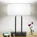 Bedside Touch Control Table Lamp with Dual USB Charging Ports 1 AC Outlet, 3 Way Dimmable Modern Nightstand Lamp with White Fabric Shade…