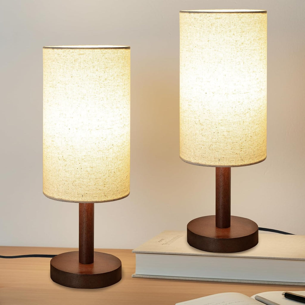 LALISU Small Table Lamp Nightstand Lamp Linen Lampshade Bedroom Wood Base Small Bedside Lamp for Night Stands, Desk Lamps for Reading…