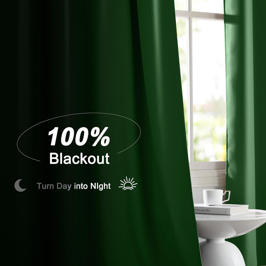 Nicetown Forest Green 100% Blackout Curtain Panels, W52 x L84 inches Drop Rod Pocket Window Treatments with Black Liner for Nursery and Bed…