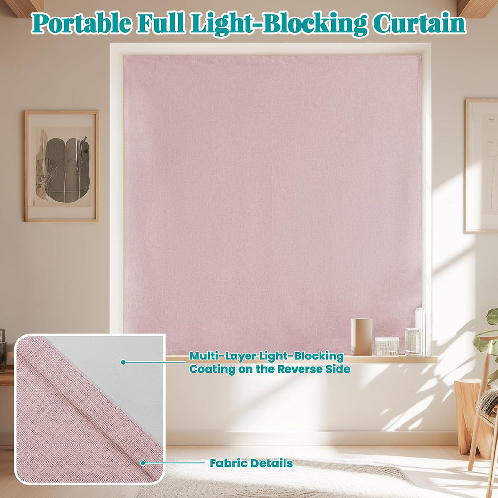100% Blackout Self Adhesive Curtains, Black Out Shade for Window, Fabric Temporary Window Coverings Easy to Hang Curtains No Rod Needed…