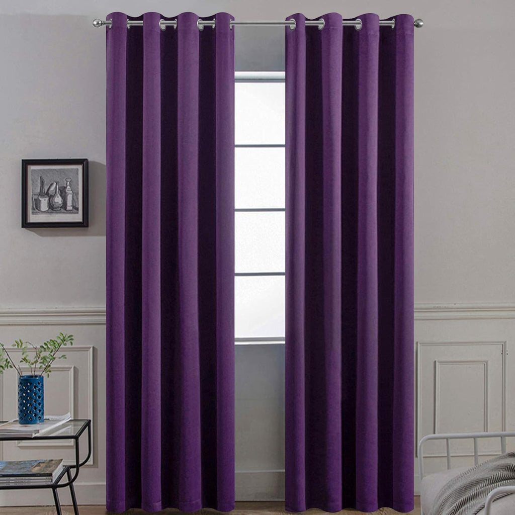 Yakamok Purple Blackout Curtains Room Darkening Thermal Insulated Grommet top Window Curtains for Living Room, 52 x 84 Inch, One Pair