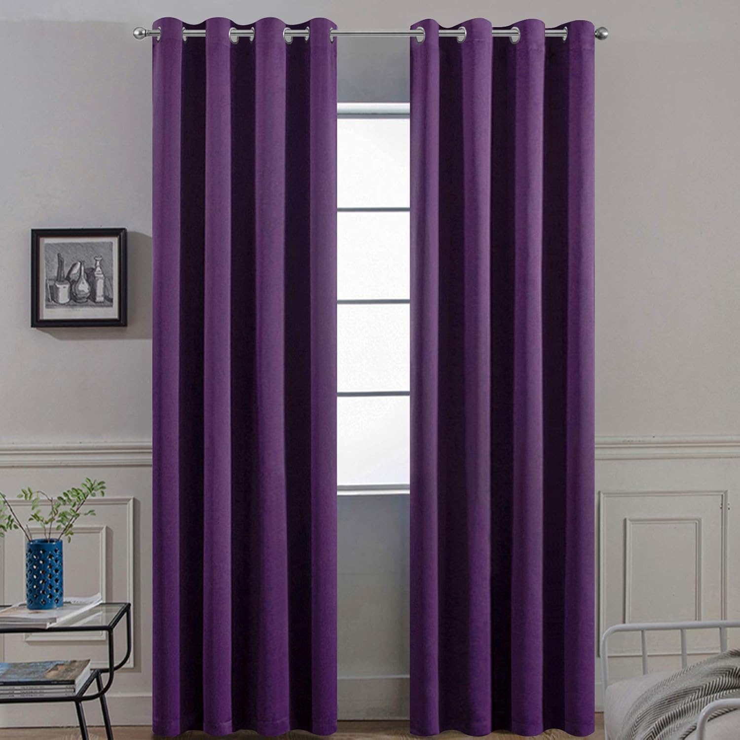 Yakamok Soft Room Darkening Grommet Window Drapes Thermal Insulated Light Blocking Blackout Curtains for Bedroom(52Wx96L, Purple,2 Panels)