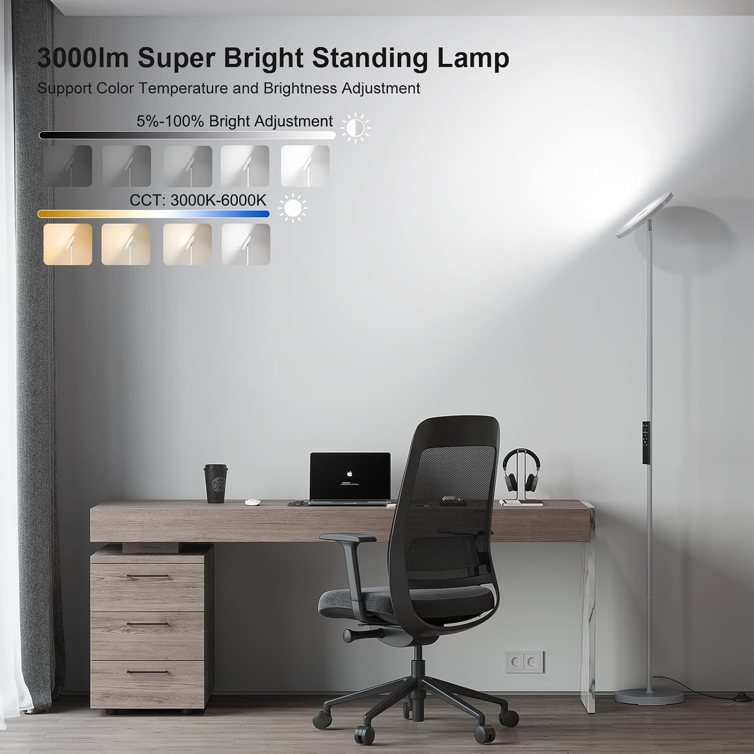 Sunmory Floor Lamps for Living Room, 32W/3000LM Super Bright LED Floor Lamp with Remote Control, 69" Tall Standing Lamp with Stepless Dimma…