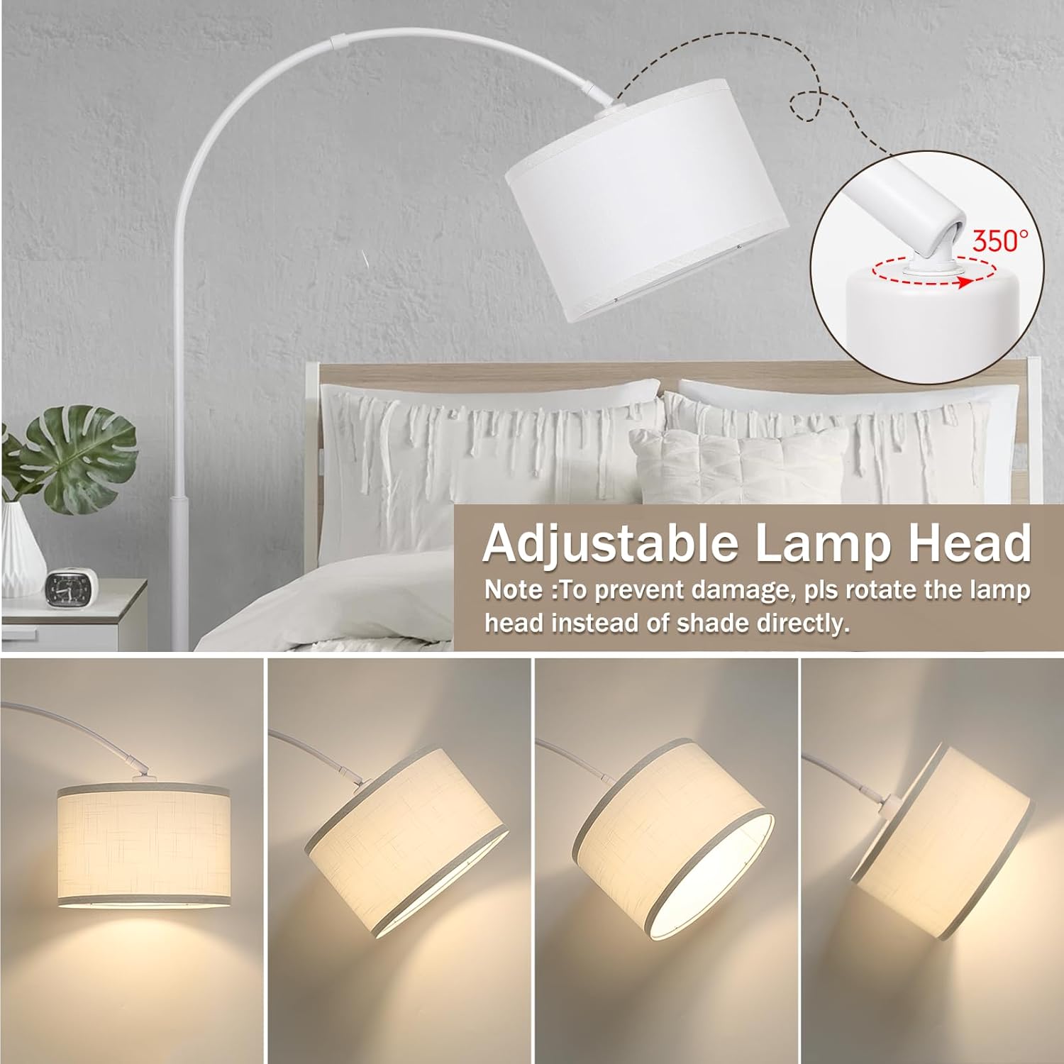 Seaside village Standing Lamp for Living Room, Dimmable Arc Floor Lamp with White Adjustable Hanging Shade, Modern Pole Lamp Tall Reading…