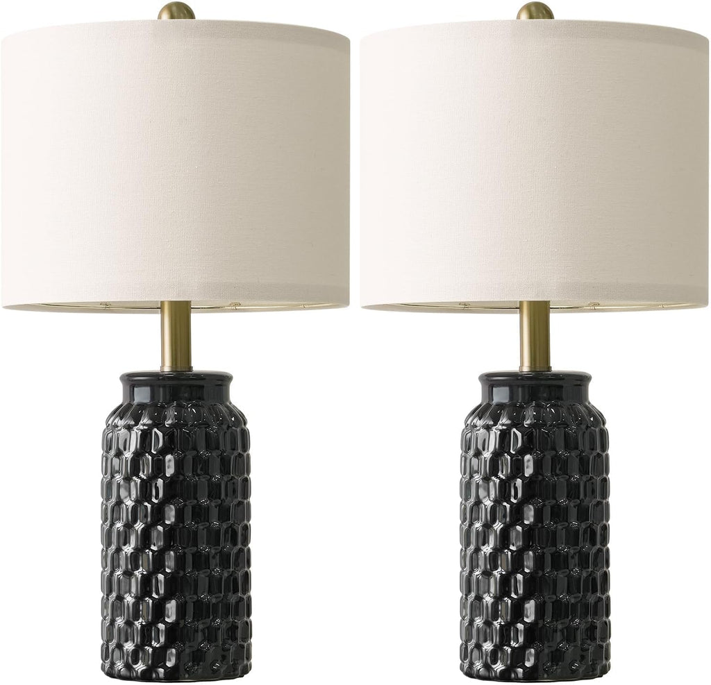 USumkky 20.5" Black Modern Ceramic Bedside Lamp Set of 2 for Bedroom Decor Farmhouse Table Lamp for Living Room Office Dorm