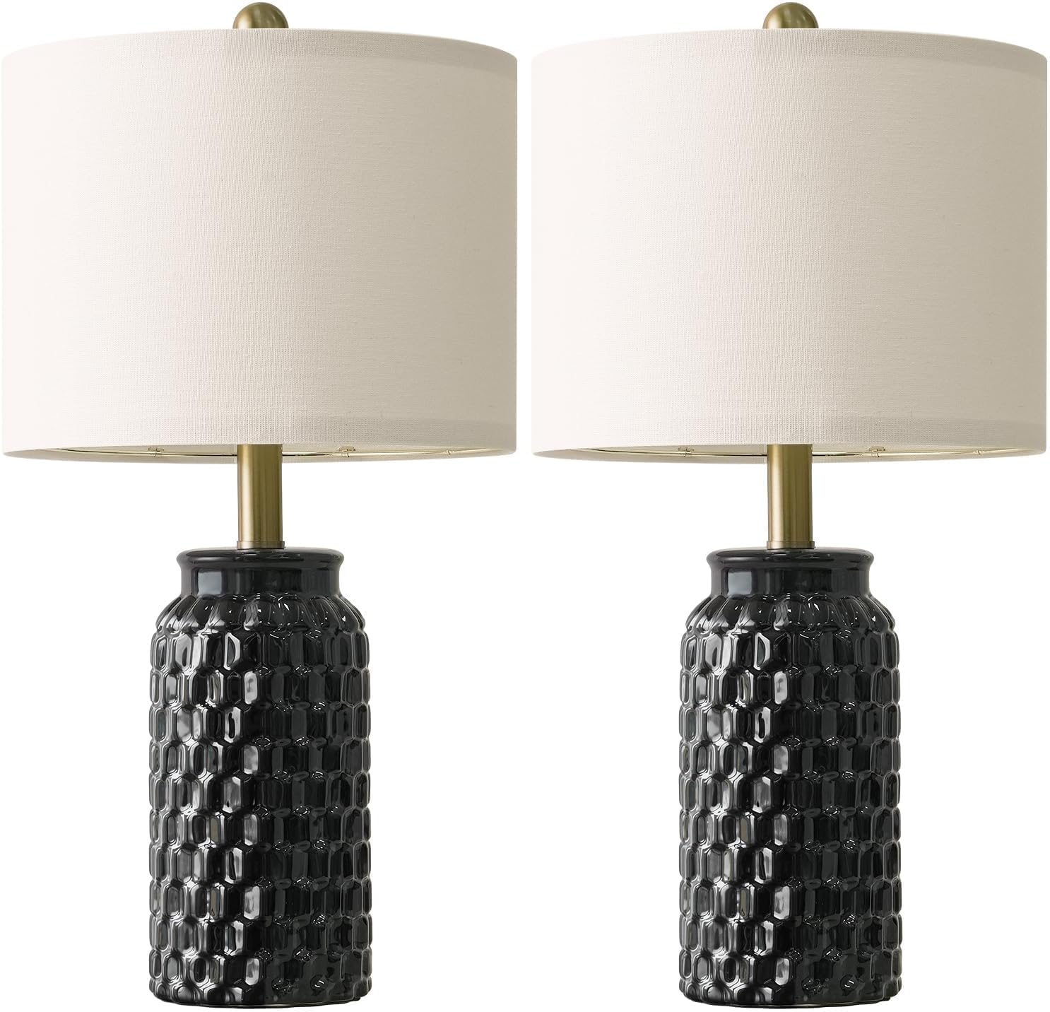 USumkky 20.5" Black Modern Ceramic Bedside Lamp Set of 2 for Bedroom Decor Farmhouse Table Lamp for Living Room Office Dorm