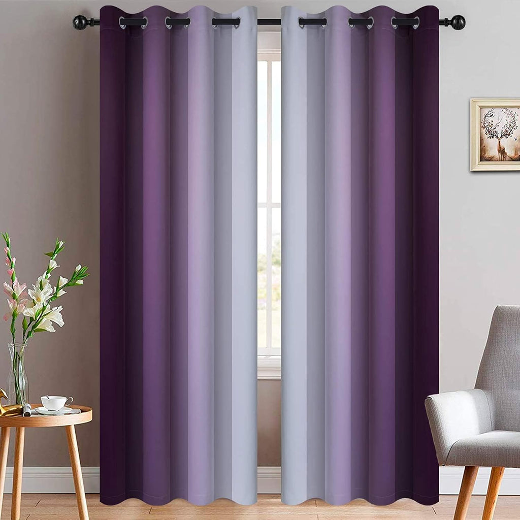 Yakamok Room Darkening Ombre Curtains 84 Inch Length, Purple and Greyish White Thermal Insulated Gradient Color Curtains, Light Blocking Gro…