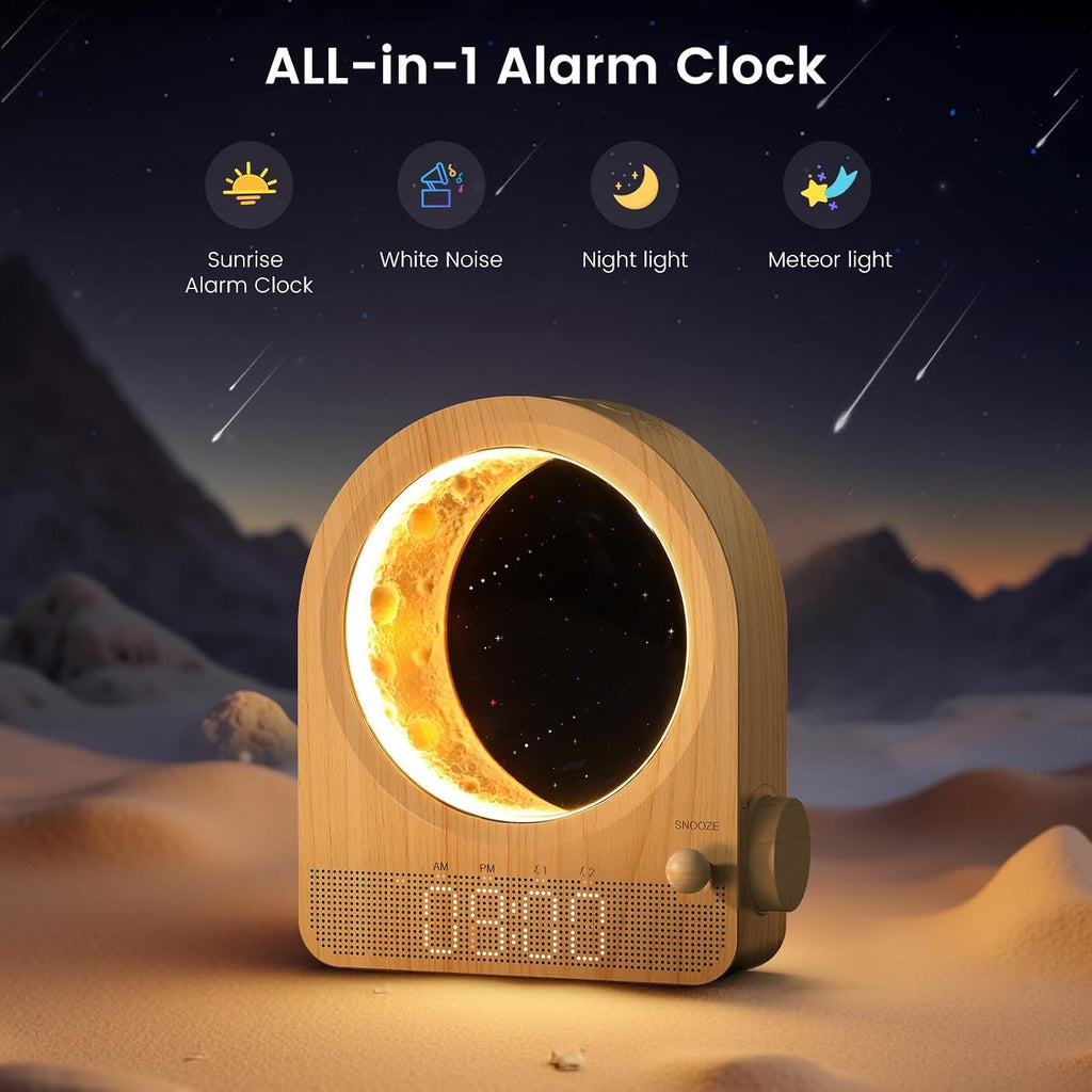 Epochleno Sunrise Alarm Clock, White Noise Machine & Meteor Moonlight - 10 Soothing Sounds, Dual Alarms, 30/60/90min Timer, Easy Snooze - B…