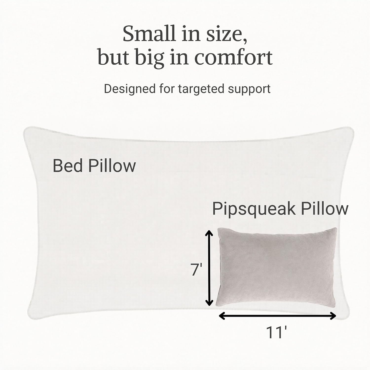 Pipsqueak Small Pillow - Mini 11 x 7 inches - Tiny Pillow for Travel, Dogs, Toddlers, Kids, Lumbar, Knees and Neck - Gray