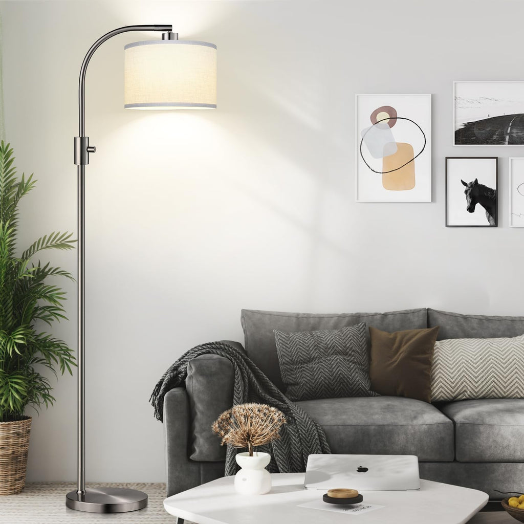 Nintiue Upgraded Modern Arc Dimmable Tall Standing Floor Lamp with Linen Shade, 1200 Lumens LED Bulb Included, for Living & Reading Room…