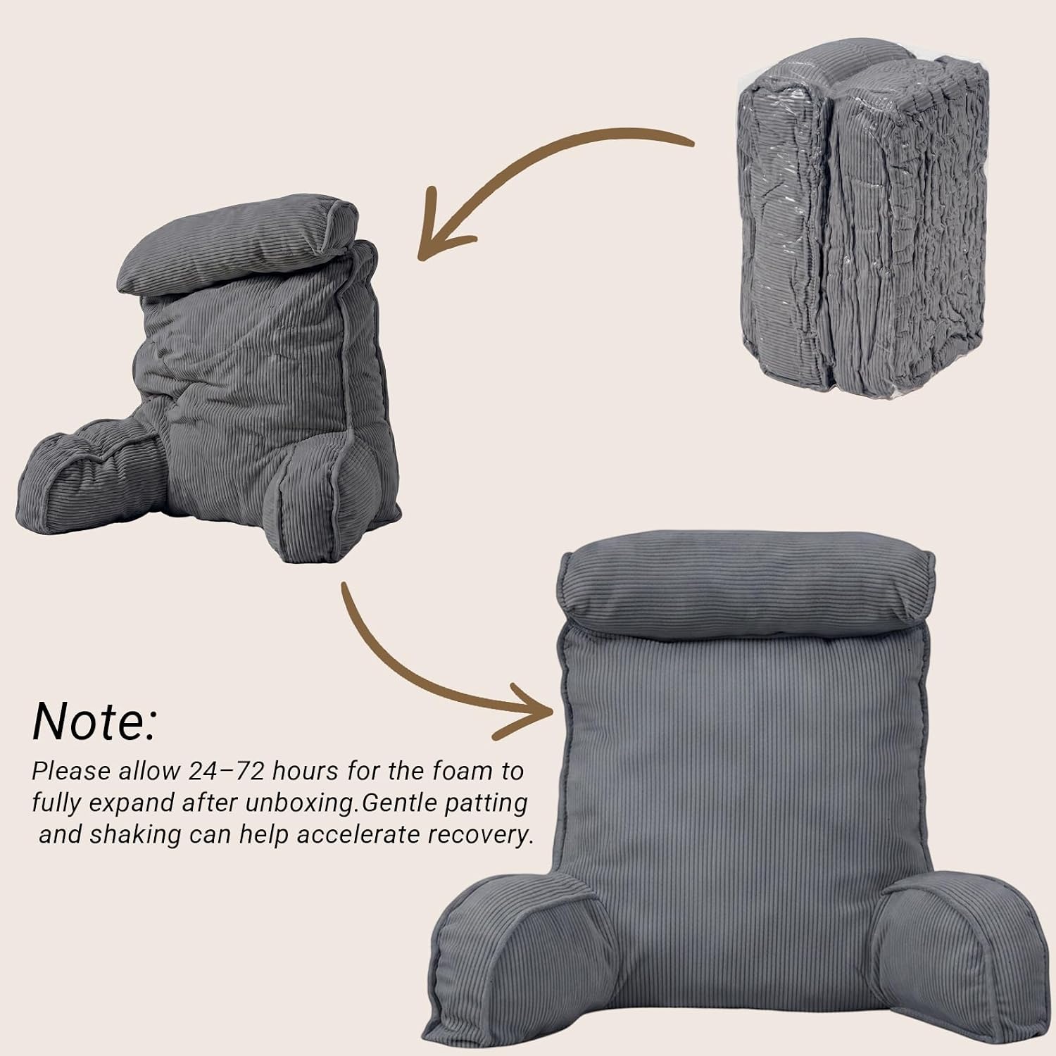 Reading Pillow for Bed with Detachable Neck Roll and Shredded Memory Foam, Back Pillow with Arms for Sitting Up, Washable Bed Rest Pillow…