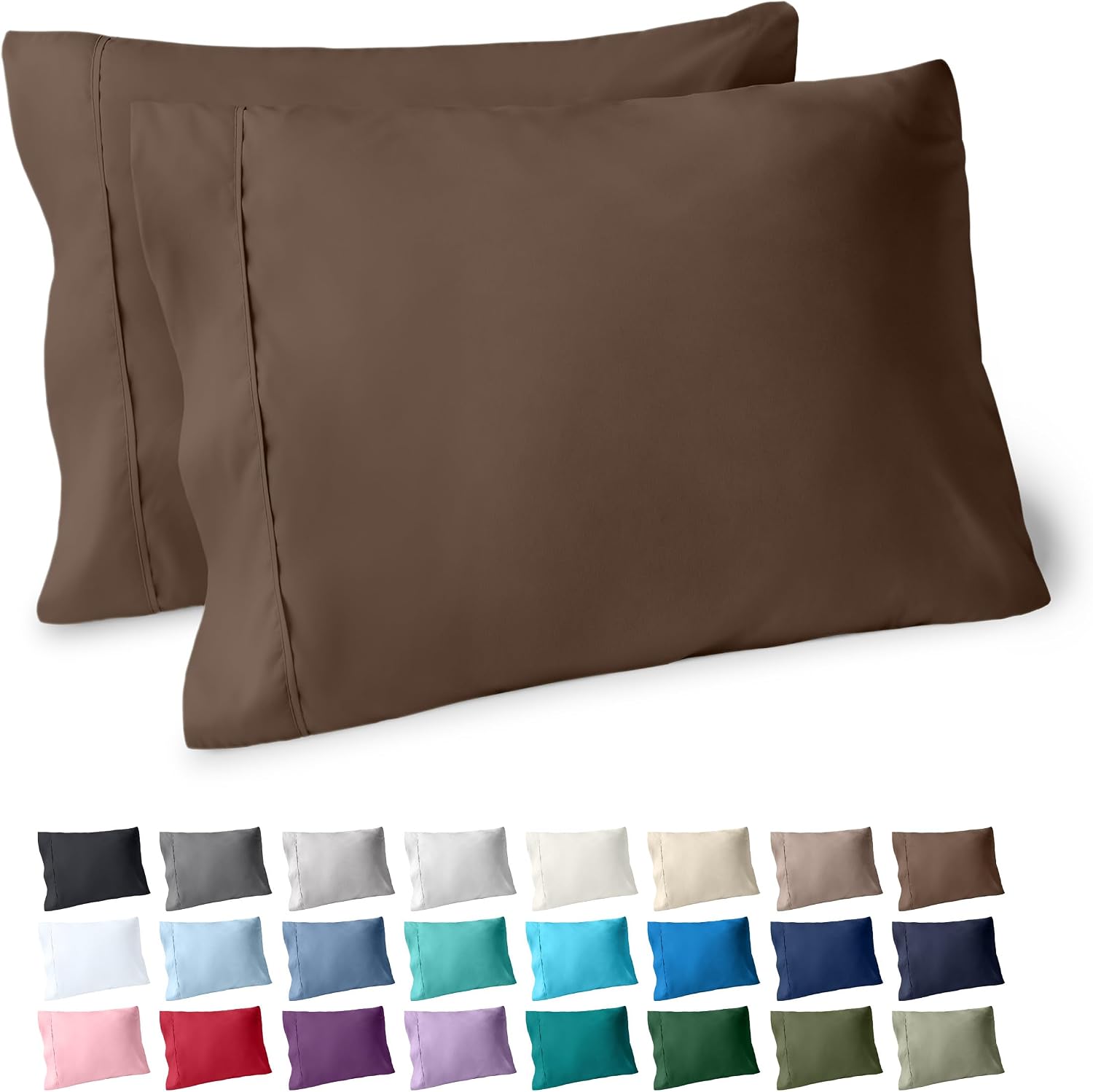 BareHome Bare Home Microfiber Pillow Cases - Standard/Queen Size Set of 2 - Cooling Pillowcases - Double Brushed - Cocoa Pillowcases 2 Pack…