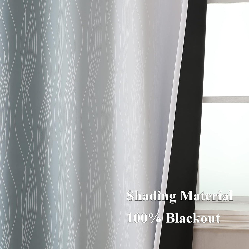 Estelartextiler Estelar Textiler Stone Blue and Greyish White Blackout Curtains 84 Inches Long, Full Room Darkening Grommet Curtains for Bed…
