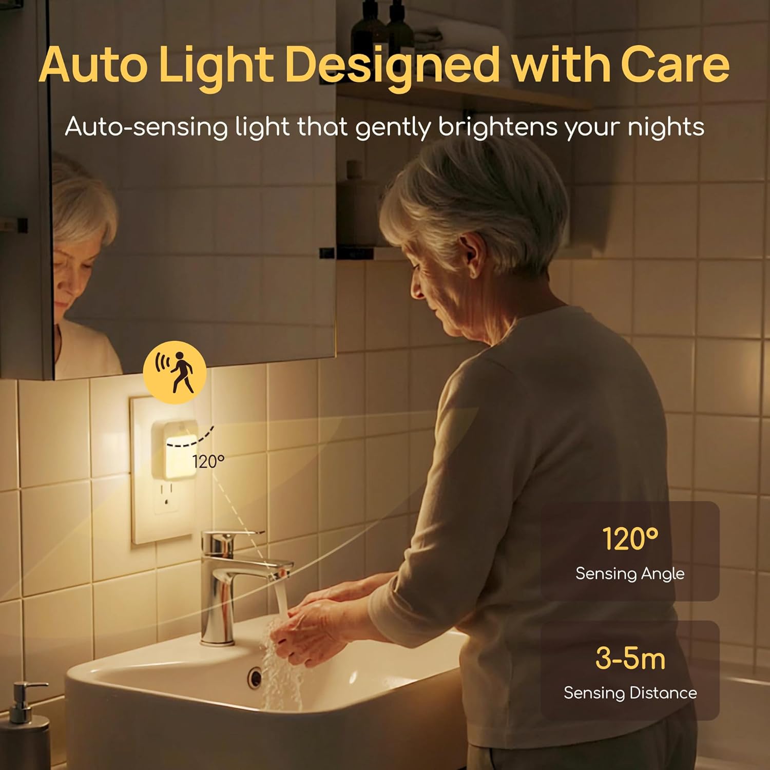 Plug-in Night Light with Motion Sensor, Dusk-to-Dawn Light Sensor, Stepless Dimming LED Night Lights for Bedroom, Hallway, Bathroom, Kids…