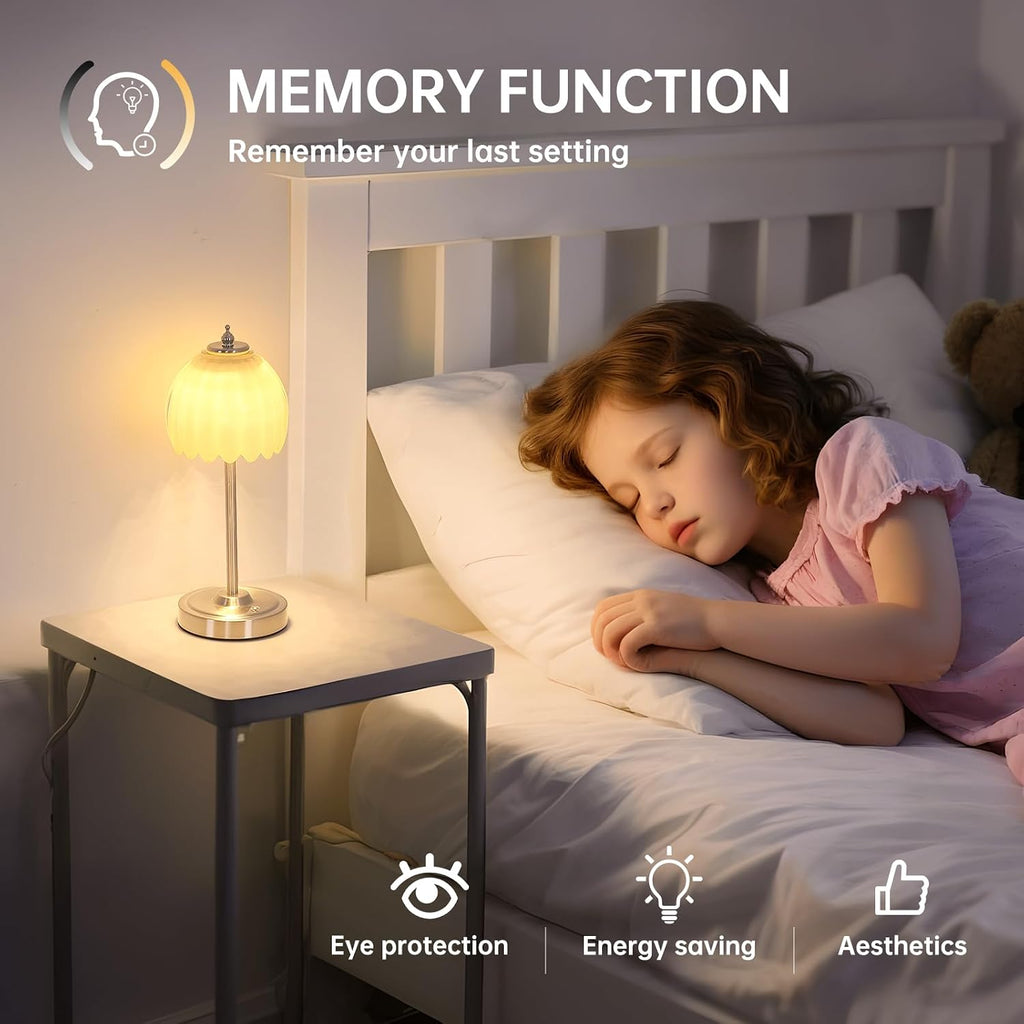 Shenmoyl Tulip Table Lamp with 5200mAh Battery & Touch Control, Cordless Small Table Lamp with 3 Colors, Dimmable Rechargeable Table…
