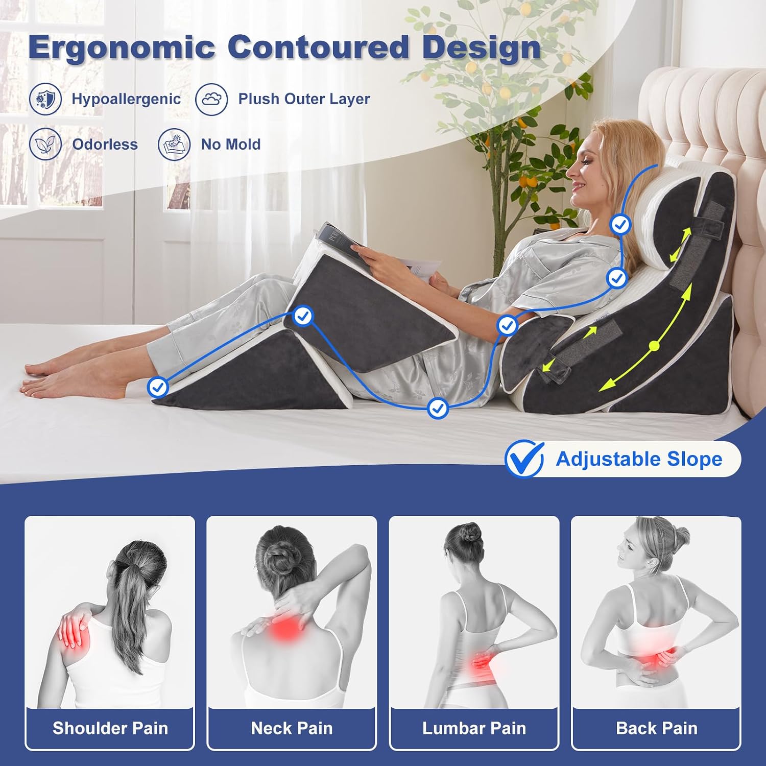 WSOFRLAC 6PCS Multi-Functional Bed Wedge Pillow Kit - 7-in-1 Orthopedic Support for Back/Neck/Legs, Post Surgery Recovery & Sitting Up in…