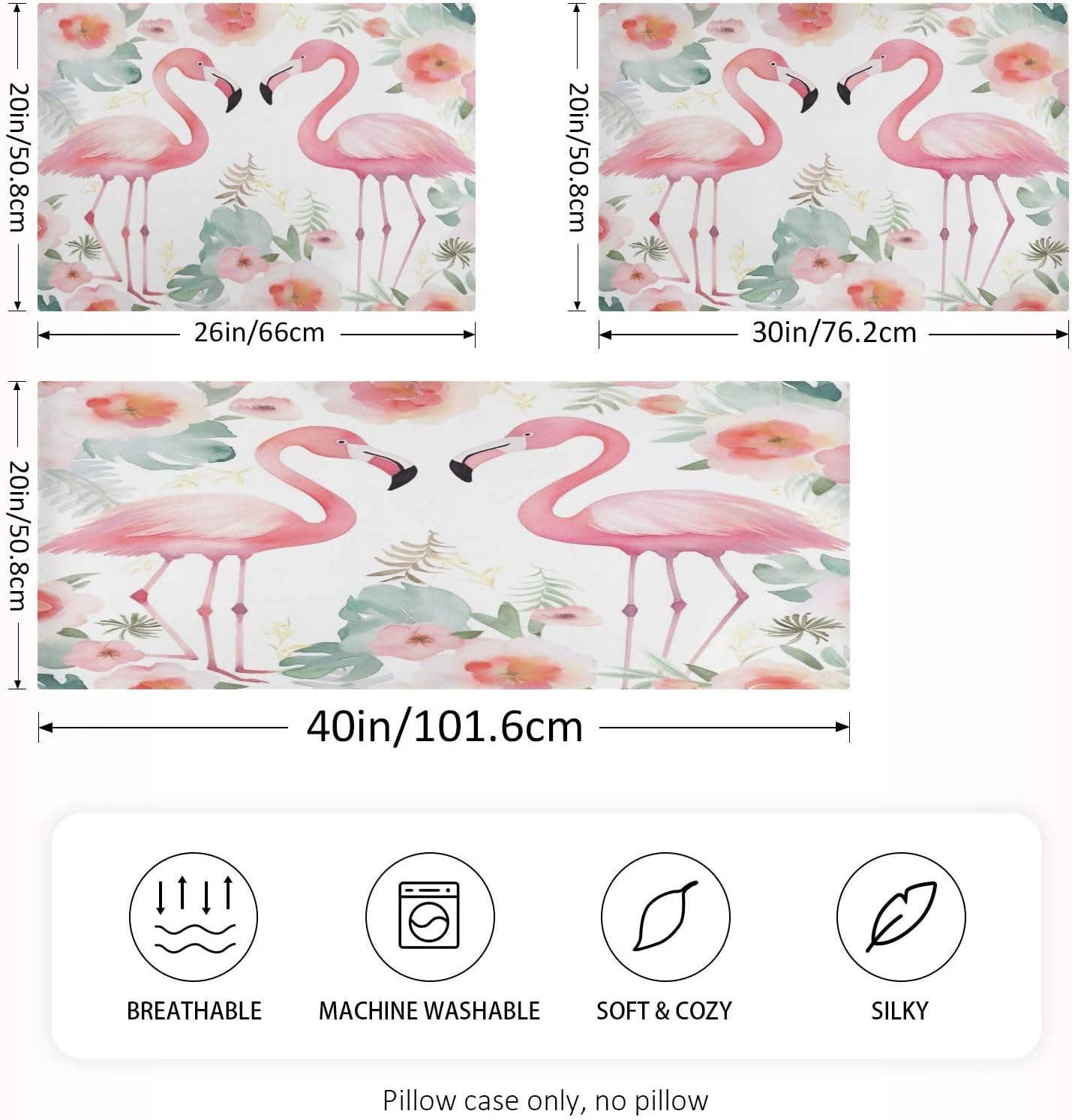 YETTASBIN Floral Flamingos Satin Pillowcase, Soft Breathable Silk Pillow Case with Envelope Closure for Hair and Skin, Standard Size 26 x…