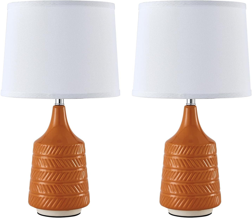 Orange Ceramic Table Lamps Set of 2, 18.5" Modern Bedside Lamps for Night Stands, Classic Small Lamps for Living Room End Tables…